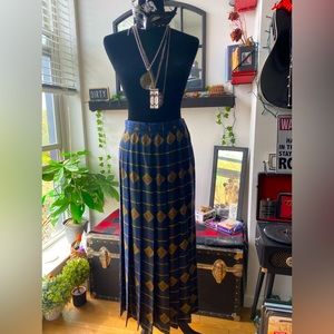 J. McLaughlin Fashion For Sanyo Vintage Tartan Plaid Long Pleated Skirt - blue